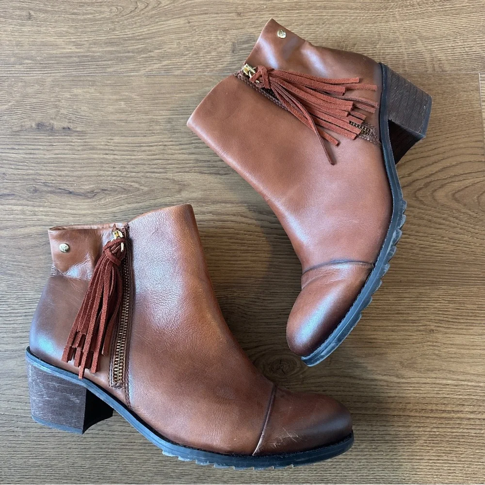 Pikolinos Brown Leather Ankle Boots with Tassel - Picture 3 of 10